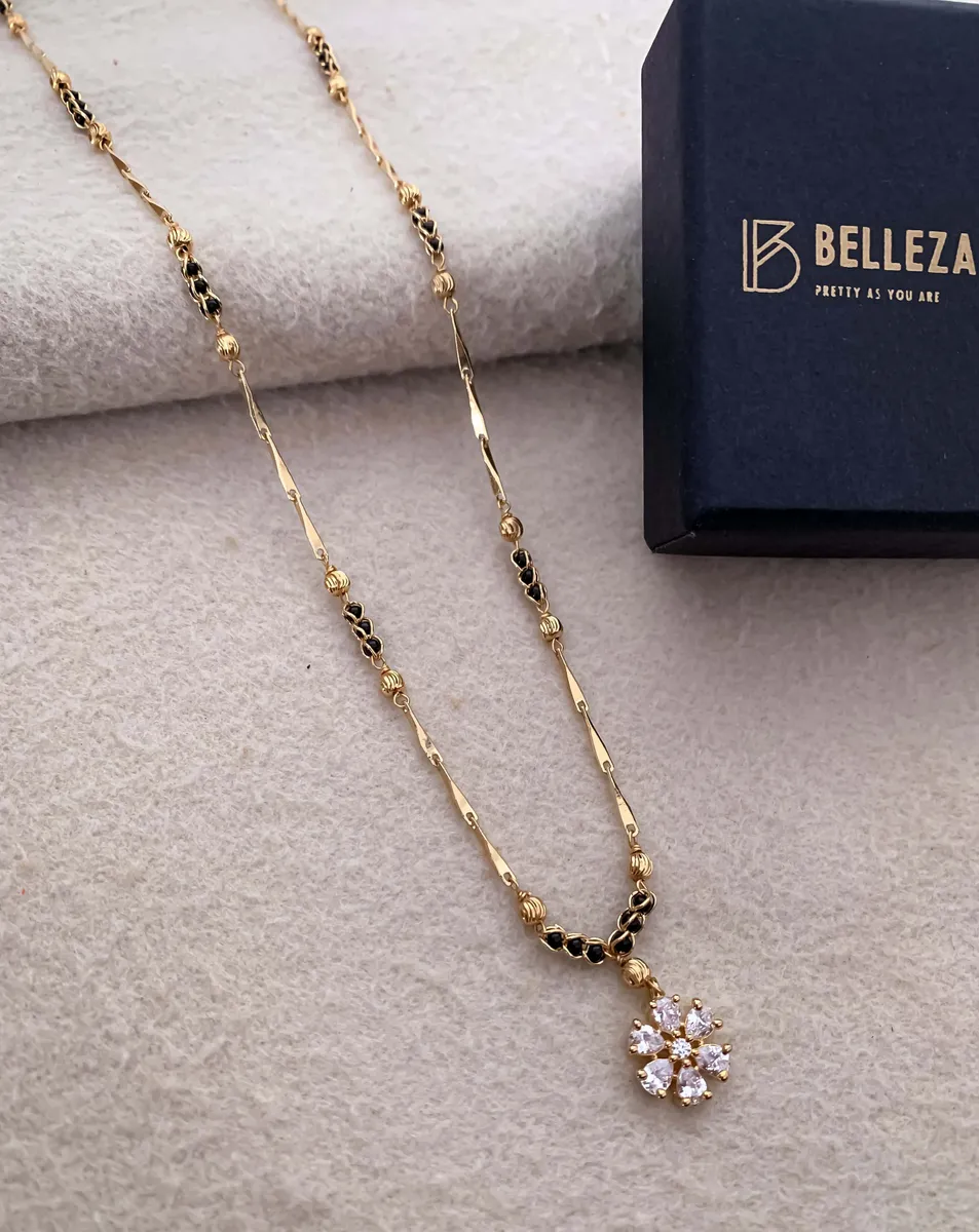 Buy 1 Get 1 Free -Floral Crystal Drop Gold Chain Mangalsutra