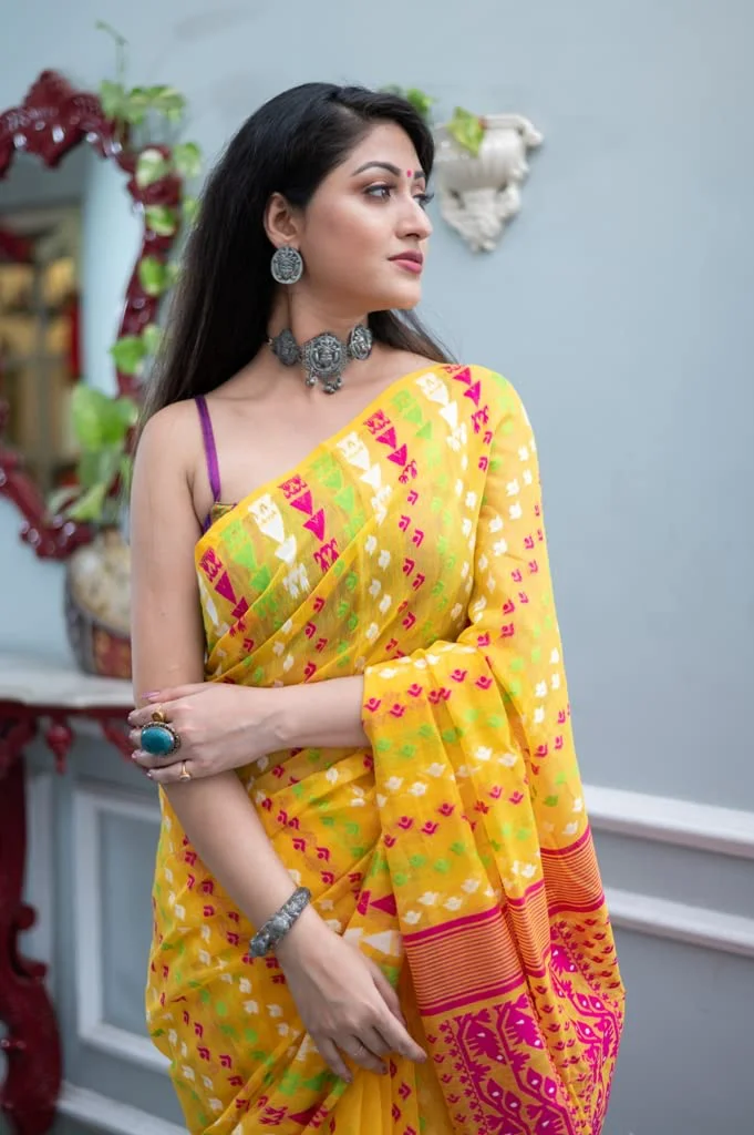 rupanjali SOFT COTTON DHAKI JAMDANI HANDLOOM SAREES FOR WOMEN | RS_J002 (YELLOW/009) - image 3