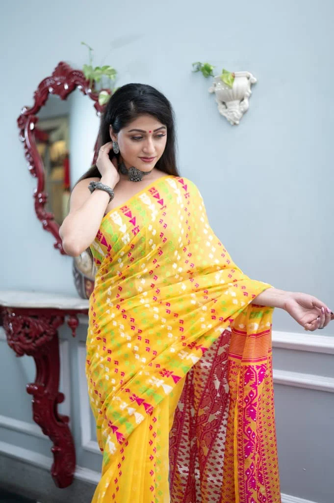 rupanjali SOFT COTTON DHAKI JAMDANI HANDLOOM SAREES FOR WOMEN | RS_J002 (YELLOW/009) - image 5