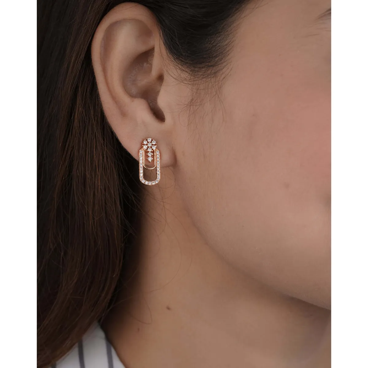 Buy 1 Get 1 Free - Rose Gold Paperclip American Diamond Drop Earrings
