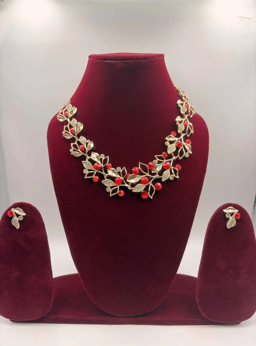 Ruby Floral Statement Necklace Set – Artificial Jewellery for Women | Arveeta
