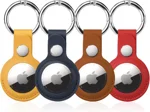 FOLX FAB69 Premium Faux Leather Key Ring Holder Case Cover Compatible with Apple Airtag [ Only Key Holder Cover, Airtag Not Included ] (Yellow/Black/Brown/RED)
