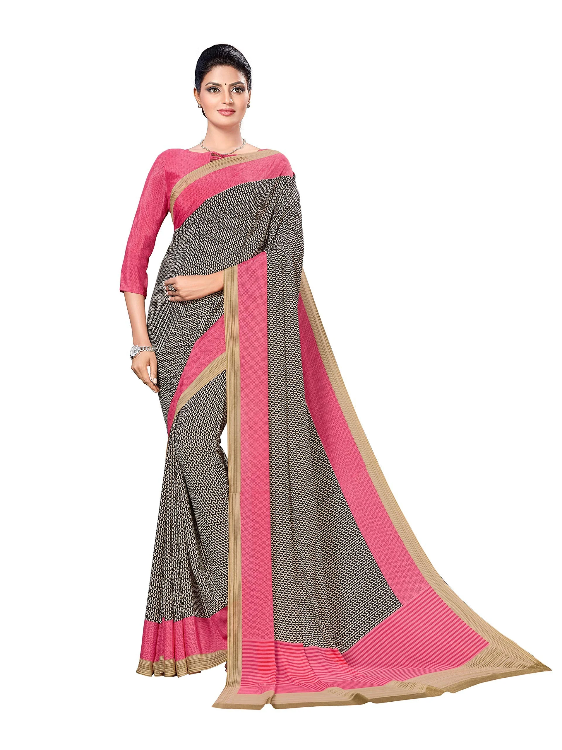 Vimla Women's Multi Crape Silk Uniform Saree with Blouse (Free Size_1113_Multicolor) - image 2