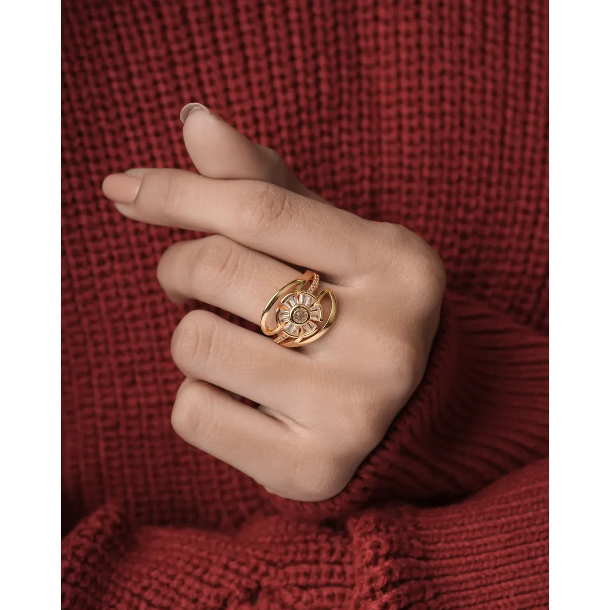 American Diamond high gold flower shape fancy Ring