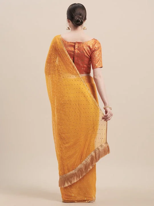 Yellow Embellished Poly Georgette Saree - image 2