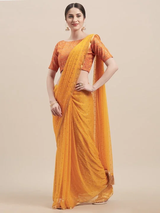 Yellow Embellished Poly Georgette Saree - image 3