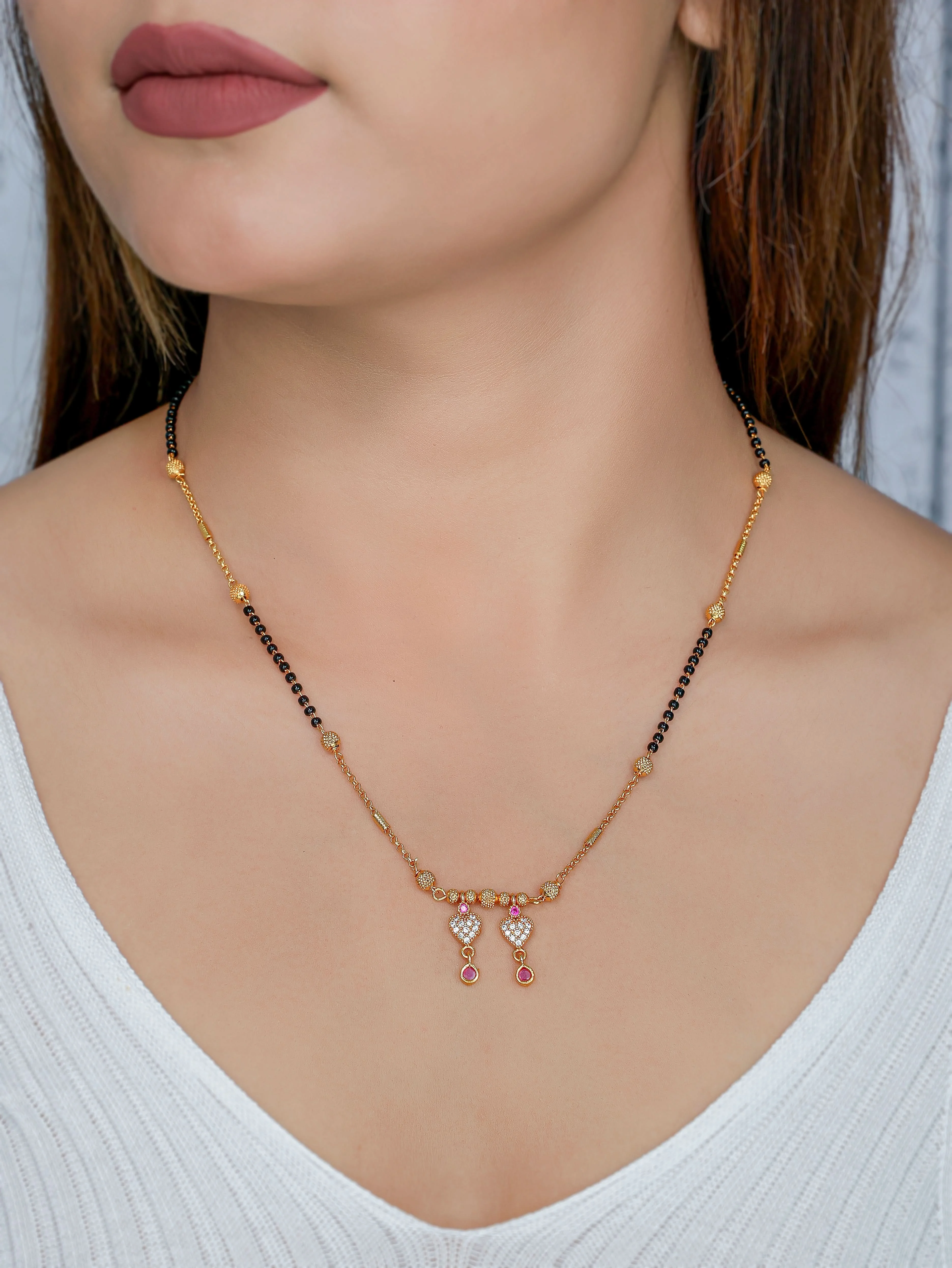 Buy 1 Get 1 Free - American Diamond High Gold Plated Fancy Hanging Mangalsutra
