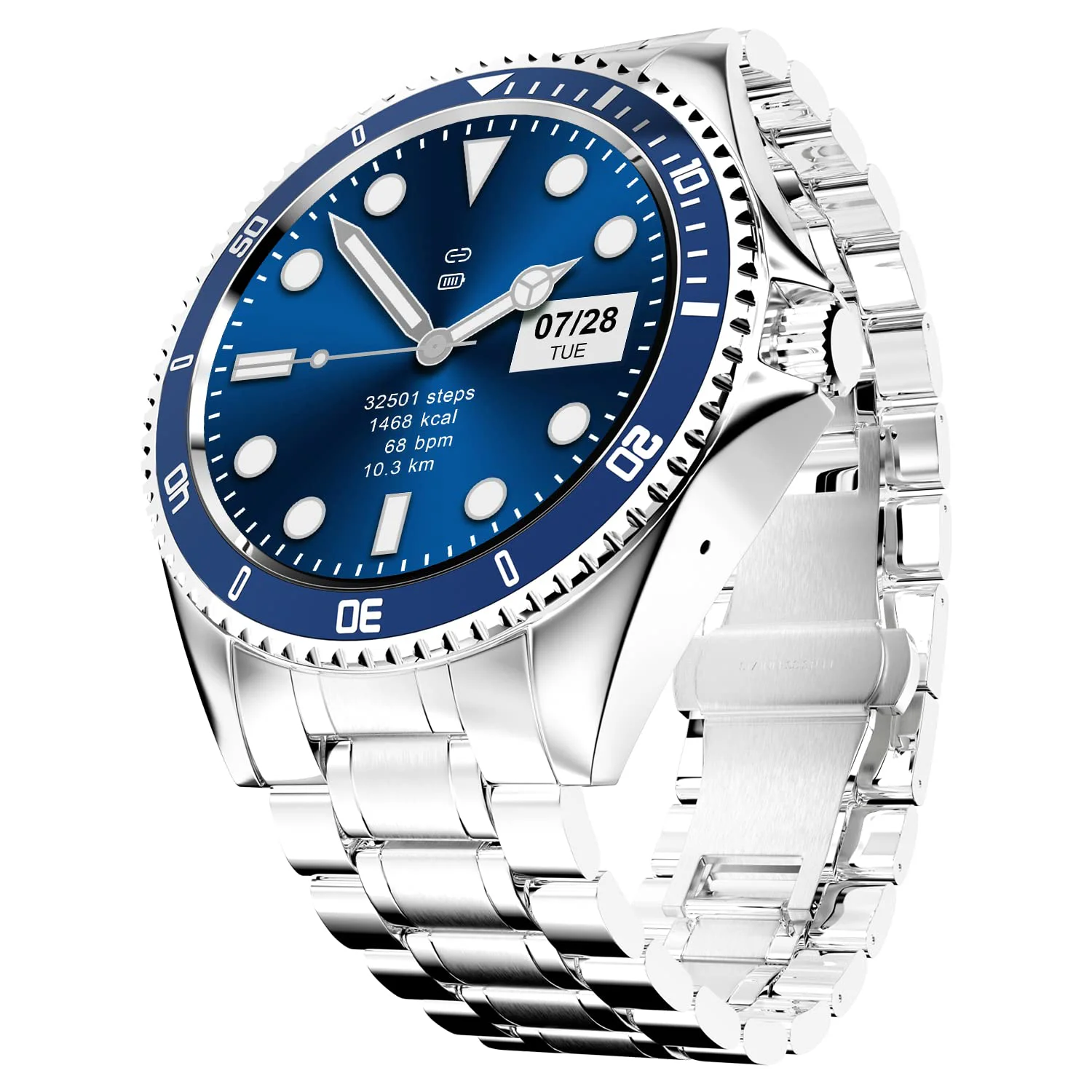 Fire-Boltt Quantum Luxury Stainless Steel Design 1.28" Bluetooth Calling Smartwatch with High Resolution of 240 * 240 Px & TWS Connection, SpO2 Tracking with 100 Sports Modes (Blue)
