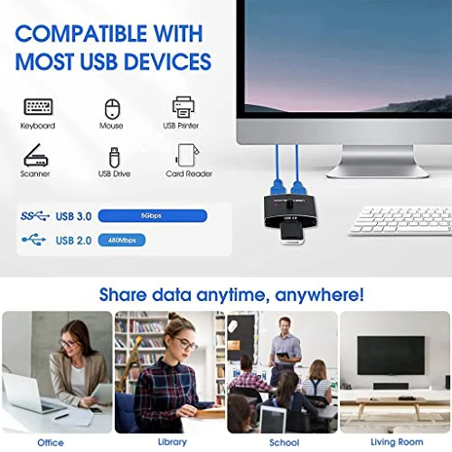Verilux® USB Switch,KVM Switch, Bi-Directional USB Switcher, 2 Port USB Sharing Switch,USB Peripheral Switcher Box Hub for 2 Computers Share Keyboard Mouse Scanner Printer (2 IN 1 OUT / 1 IN 2 OUT) - image 5