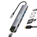 Verilux® USB C Hub with Ethernet RJ45 7 in 1 USB Type C Hub with 4K HDMI Converter, PD 87W Charging Port, SD/TF Card Reader Multi USB Port for Laptop with USB Hub 3.0 and 2.0 for MacBook Air M1 Pro