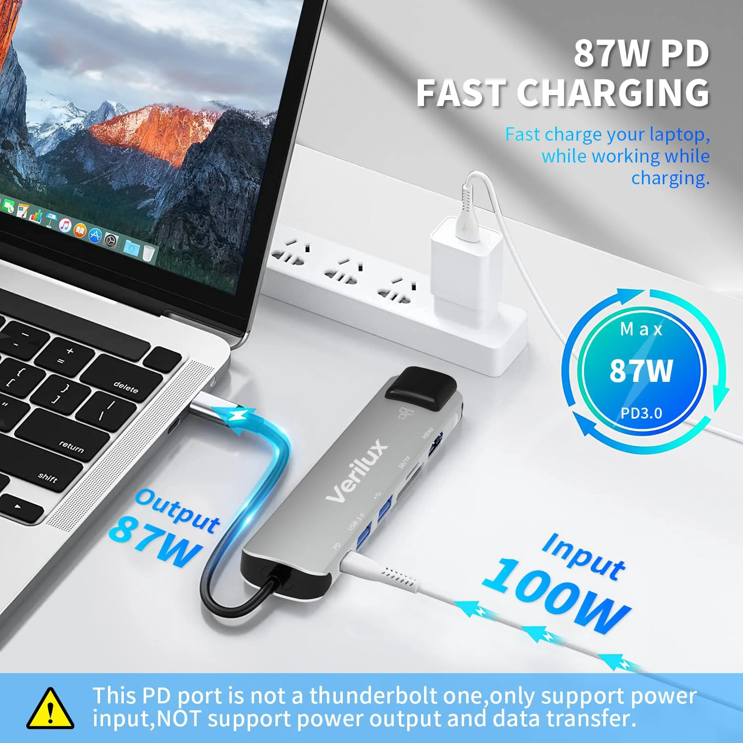 Verilux® USB C Hub with Ethernet RJ45 7 in 1 USB Type C Hub with 4K HDMI Converter, PD 87W Charging Port, SD/TF Card Reader Multi USB Port for Laptop with USB Hub 3.0 and 2.0 for MacBook Air M1 Pro - image 5
