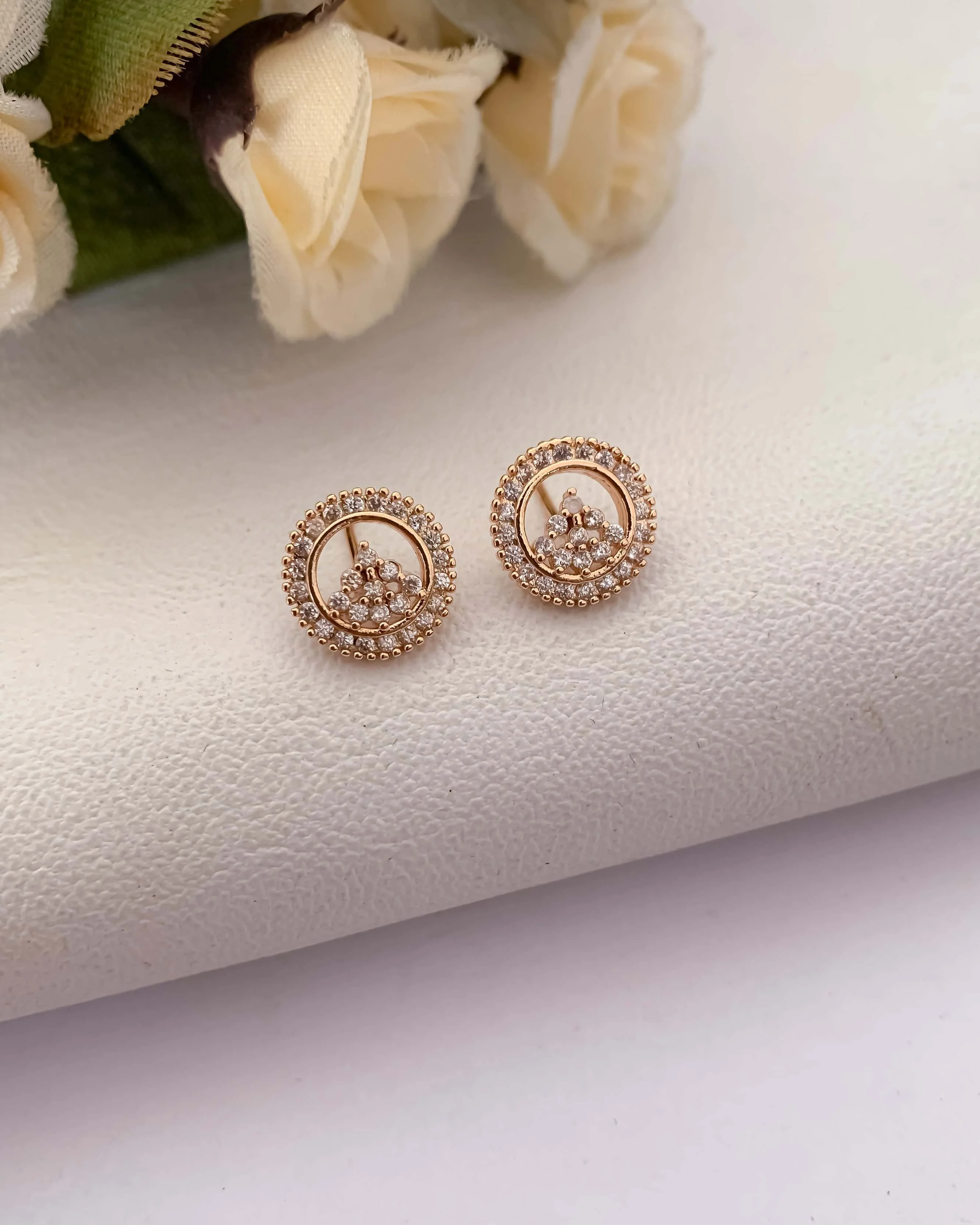 Buy 1 Get 1 Free - American Diamond  Rose Gold Round Shape Delicate Fancy Earrings