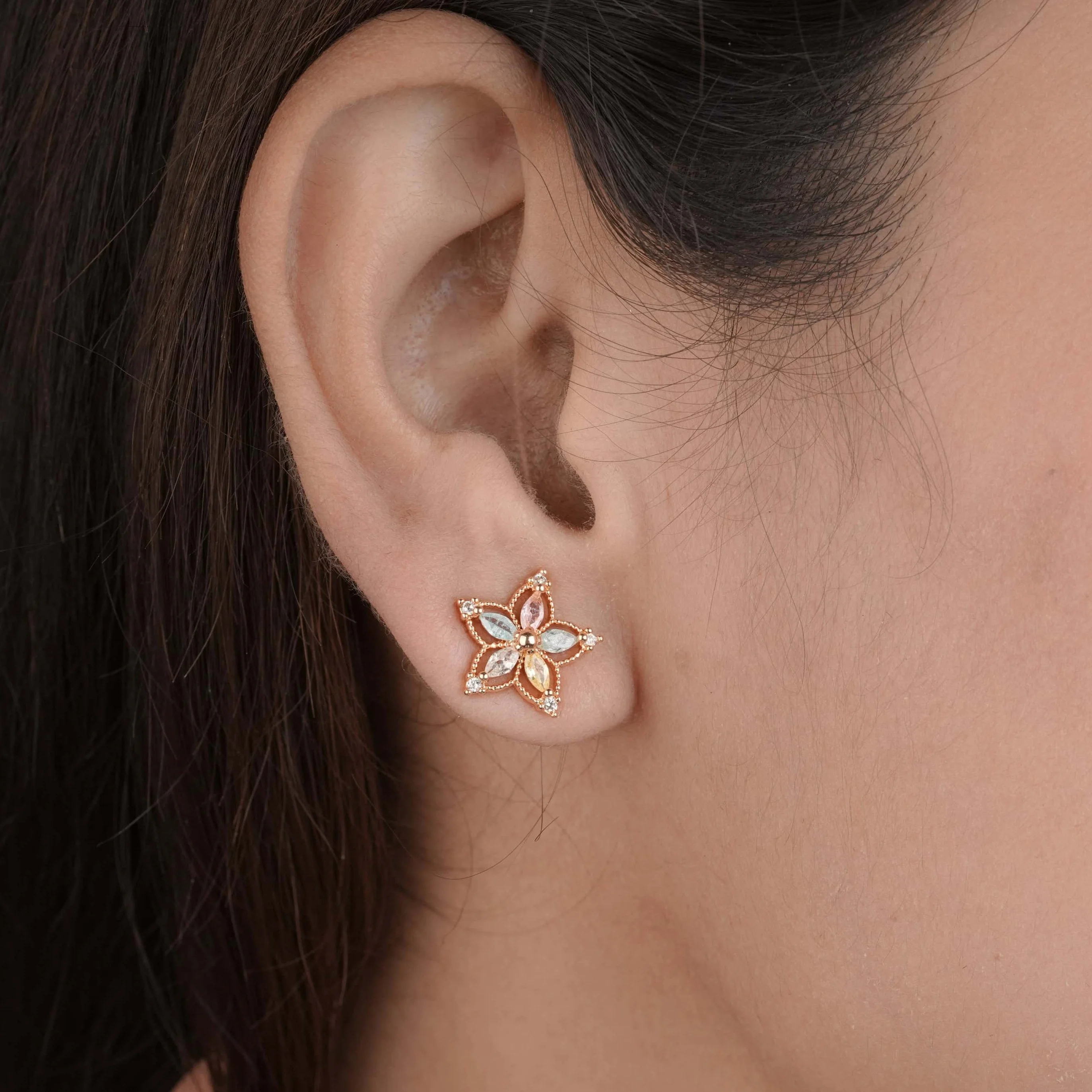 Buy 1 Get 1 Free -Multi color American Diamond gold pleted Earrings Tops