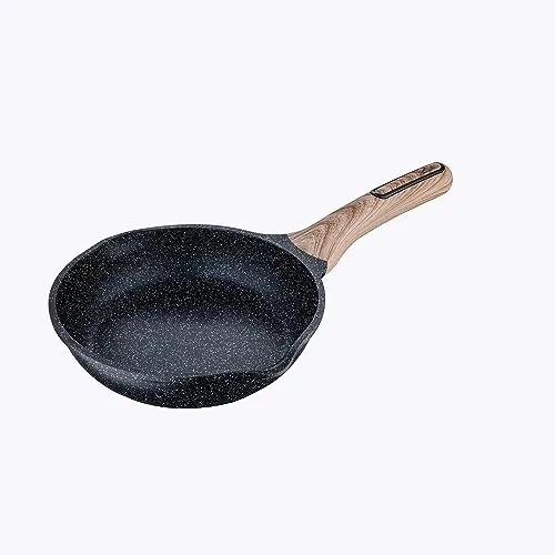 BERGNER Ultimate ILag Marble Non Stick Frypan/Frying Pan, 24 cm, 1.8 litres, Induction Base, Wooden Soft Touch Handle, Food Safe (PFOA Free), Thickness 4.5mm, 1 Year Warranty, Grey