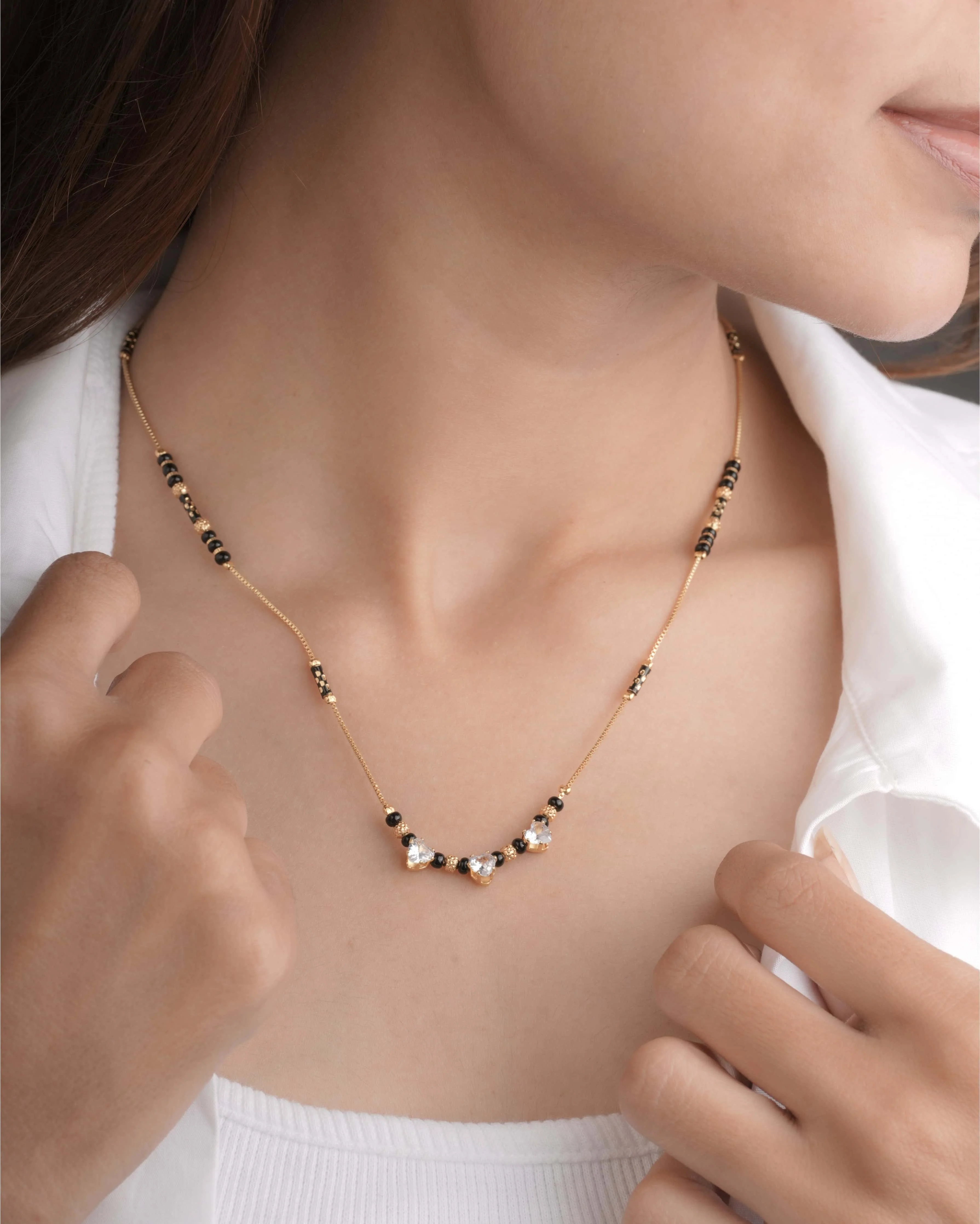 Buy 1 Get 1 Free - Triple Crystal Accent Minimal Mangalsutra