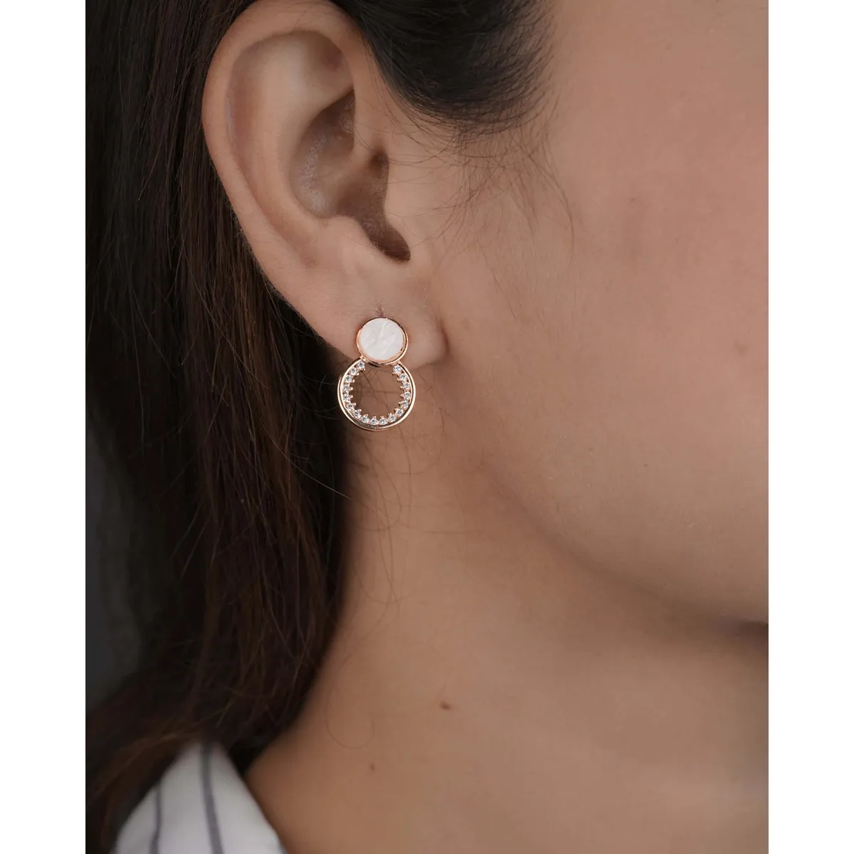 Buy 1 Get 1 Free -American Diamond rose gold round shape Earrings.