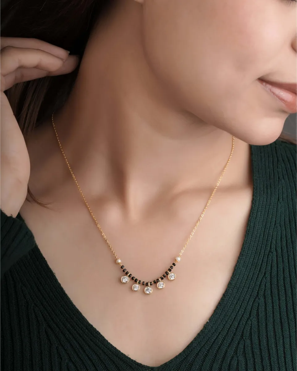 Buy 1 Get 1 Free - Gold Finish Five Drop CZ Mangalsutra
