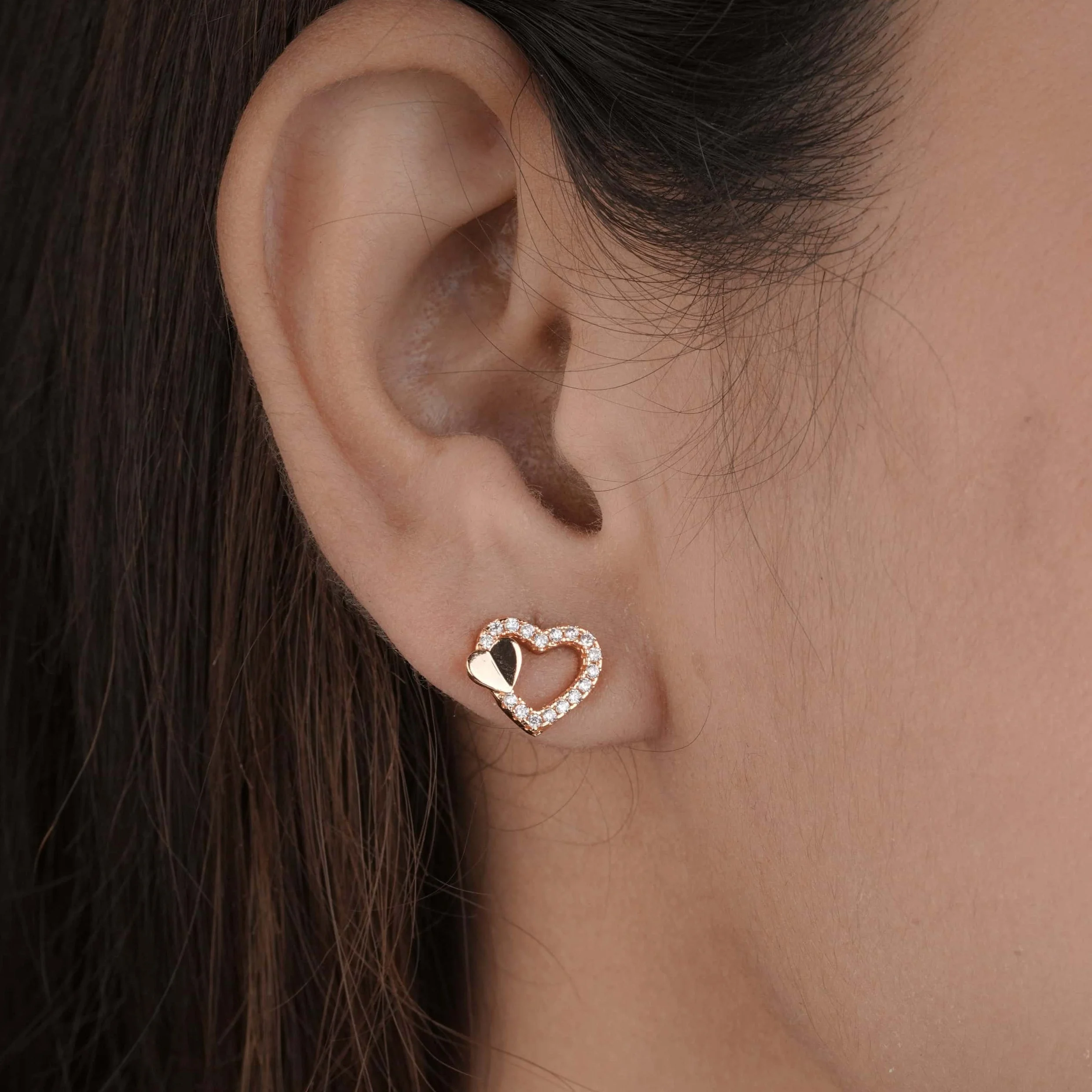 Buy 1 Get 1 Free -American Diamond heart rose gold delicated Earrings.