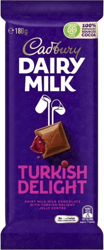 Cadbury Dairy Milk Turkish Delight Jelly Centre Chocolate Bars - 180 g