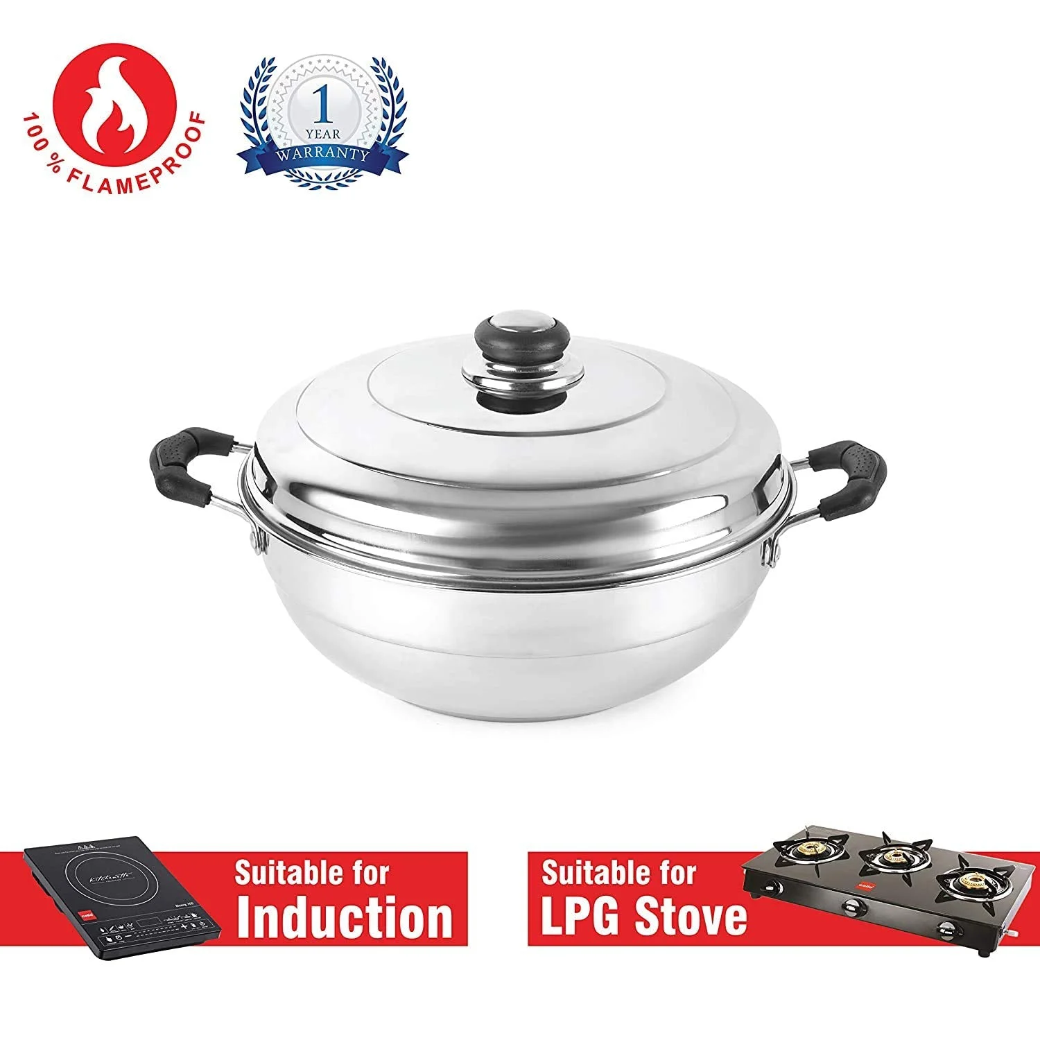 WayMore® Triply Multi Kadai Steamer with Induction & GasTop Compatible 5 Plate 2 Idli | 2 Dhokla | 1 Patra | Momo's | 28.5 cm Dia) - image 5