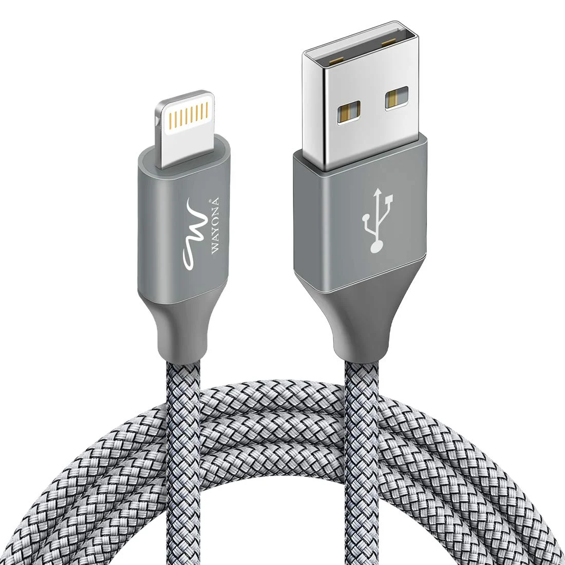 Wayona Nylon Braided USB to Lightning Fast Charging and Data Sync Cable Compatible for iPhone 13, 12,11, X, 8, 7, 6, 5, iPad Air, Pro, Mini (3 FT Pack of 1, Grey) - image 2
