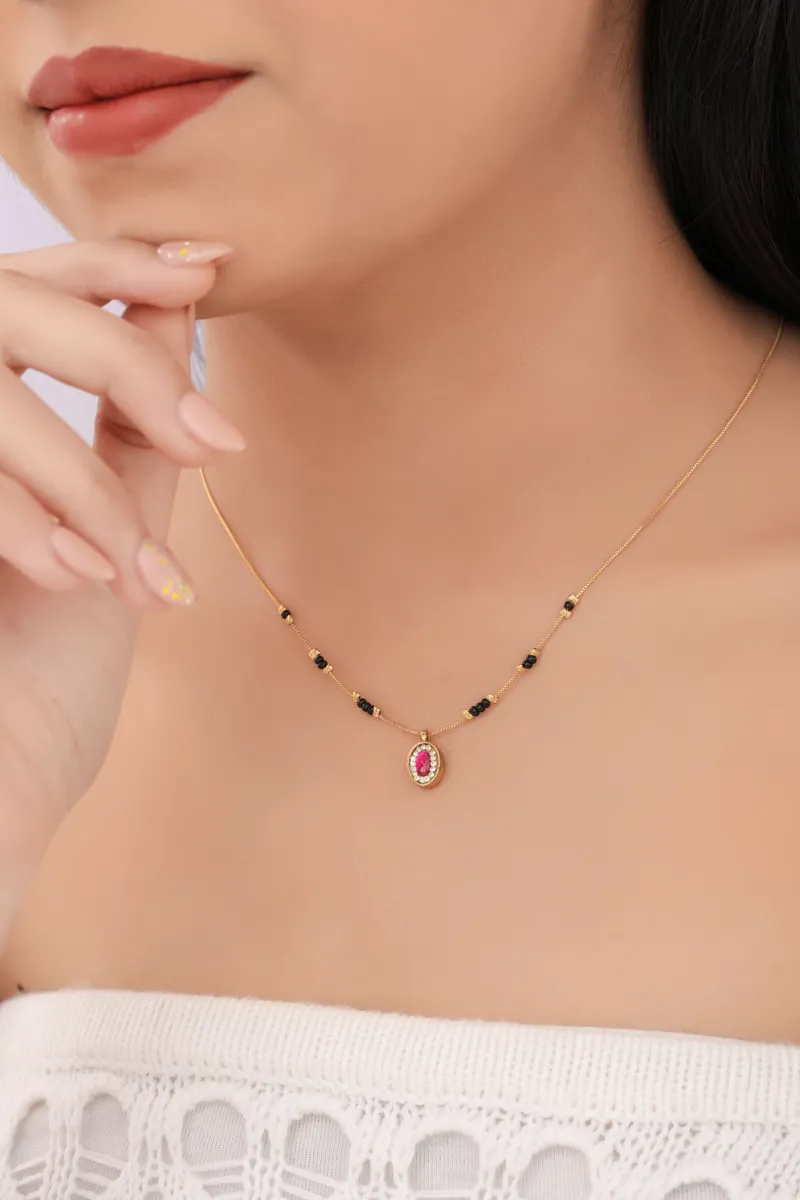 Buy 1 Get 1 Free - American Diamond Fancy Ruby Gold Plated Mangalsutra