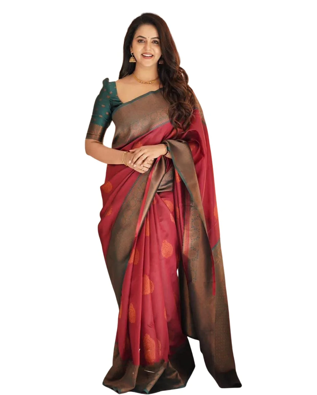 SGF11 Women's Kanjivaram Soft Lichi Silk Saree With Blouse Piece (Maroon) - image 2