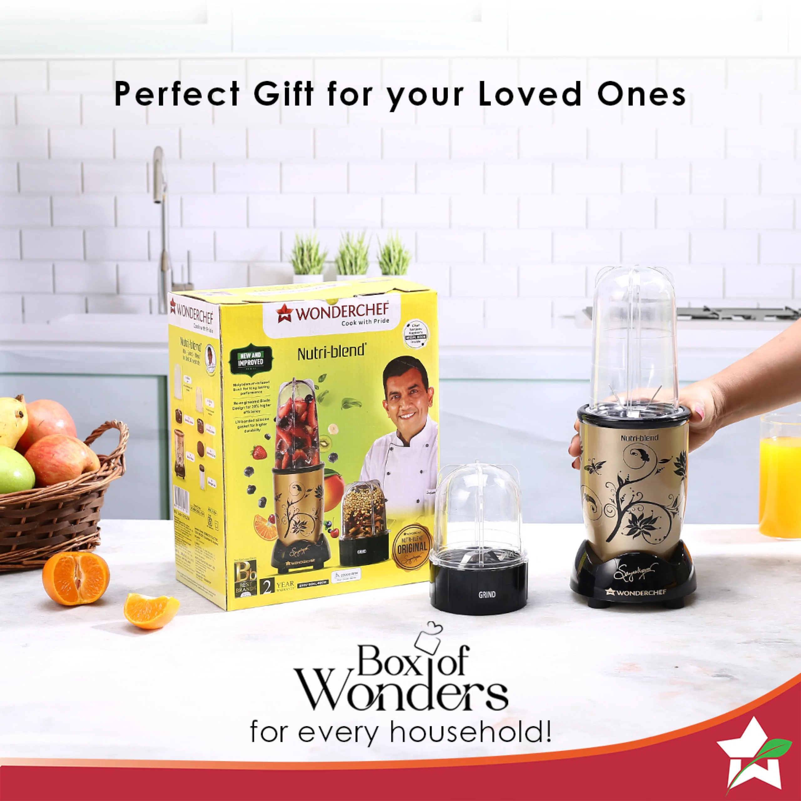 Wonderchef Nutri-blend Mixer, Grinder & Blender|500W 22000 RPM 100% Full Copper Motor|Stainless Steel Blades|2 Unbreakable Jars|2 Years Warranty|Recipe book by Chef Sanjeev Kapoor|Champagne - image 3