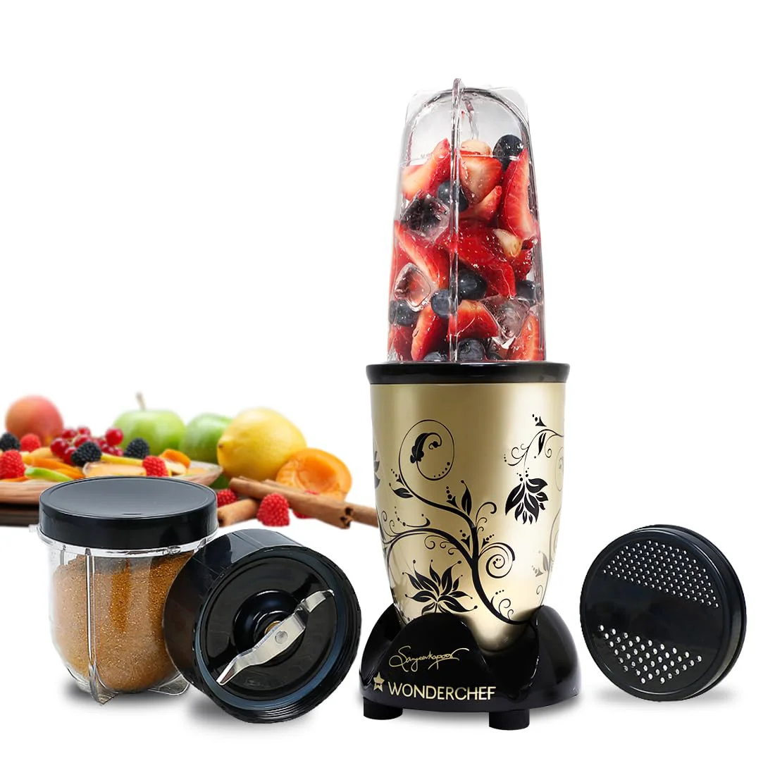Wonderchef Nutri-blend Mixer, Grinder & Blender|500W 22000 RPM 100% Full Copper Motor|Stainless Steel Blades|2 Unbreakable Jars|2 Years Warranty|Recipe book by Chef Sanjeev Kapoor|Champagne - image 1