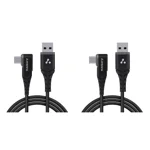 Ambrane Type C Mobile Charging Cable 3A Fast Charging, 1.5m L Shaped Braided Cable, 480Mbps Data Transfer for Smartphones, Tablet, Laptops & Other Type C Devices (ABLC10, Black) (Pack of 2)