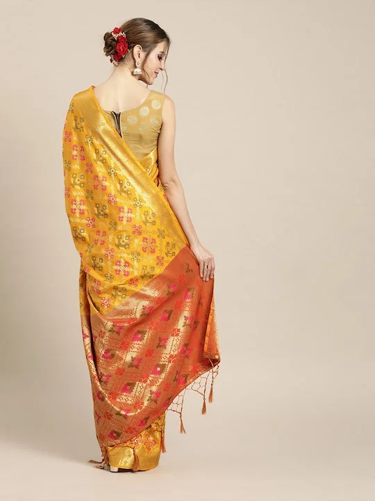 Yellow Silk Blend Woven Design Kanjeevaram Saree - image 3
