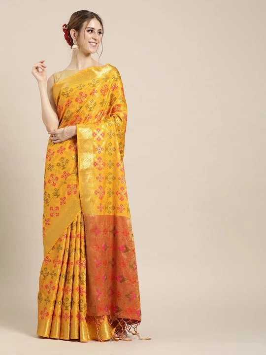 Yellow Silk Blend Woven Design Kanjeevaram Saree - image 4