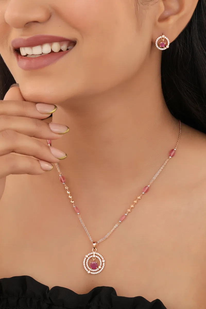 Regal Radiance: The American Diamond Royal Pendant Set by Belezza Jewels