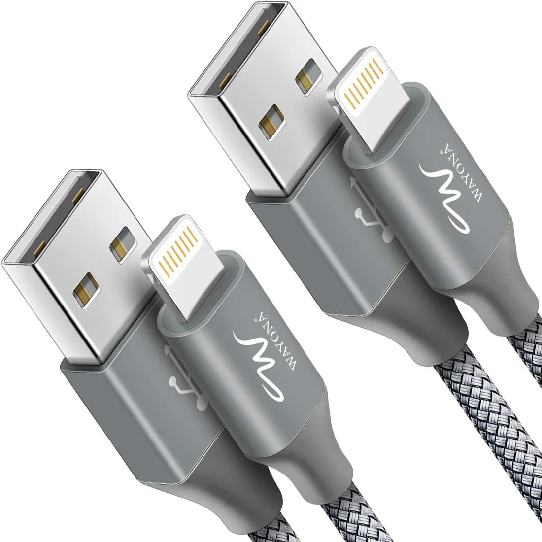 Wayona Nylon Braided (2 Pack) Lightning Fast Usb Data Cable Fast Charger Cord For Iphone, Ipad Tablet (3 Ft Pack Of 2, Grey) - image 2