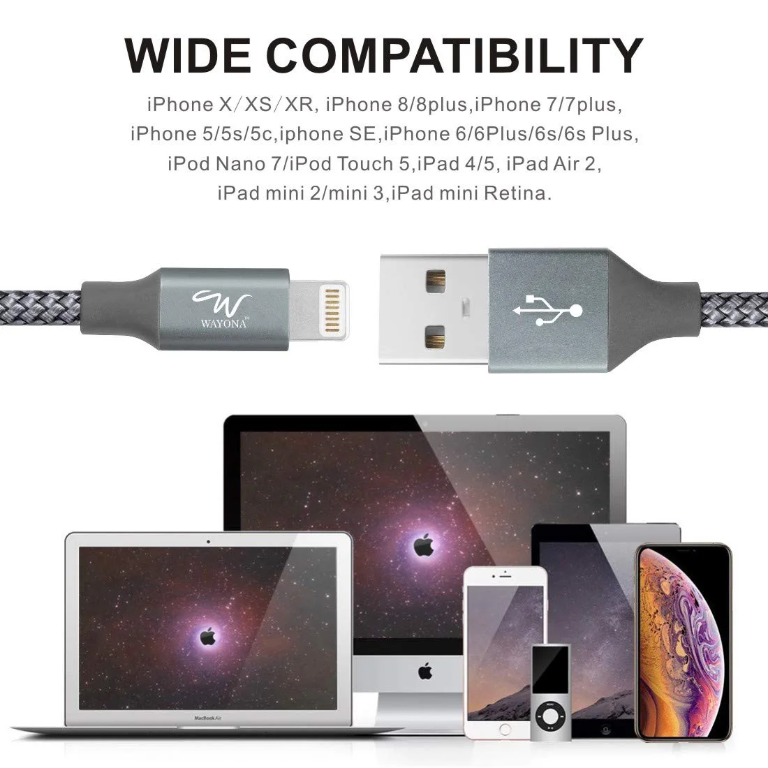 Wayona Nylon Braided (2 Pack) Lightning Fast Usb Data Cable Fast Charger Cord For Iphone, Ipad Tablet (3 Ft Pack Of 2, Grey) - image 4