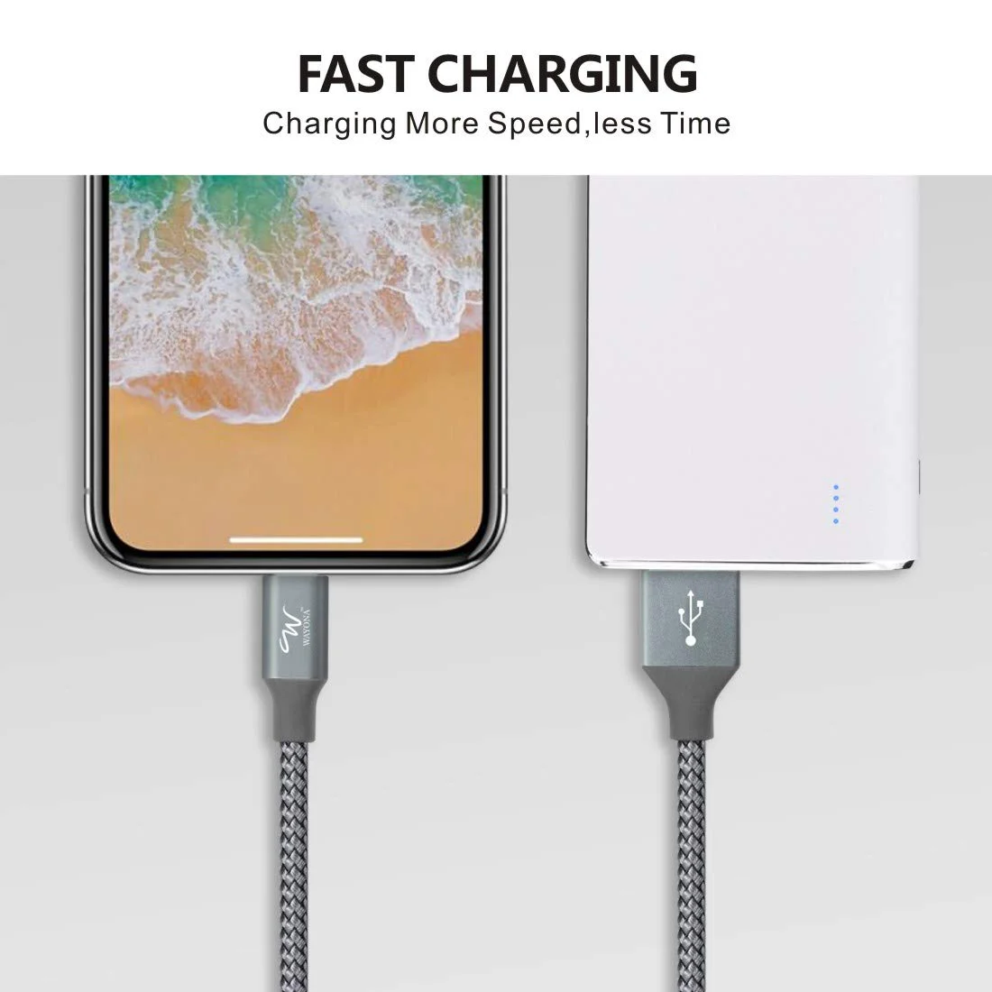 Wayona Nylon Braided (2 Pack) Lightning Fast Usb Data Cable Fast Charger Cord For Iphone, Ipad Tablet (3 Ft Pack Of 2, Grey) - image 5