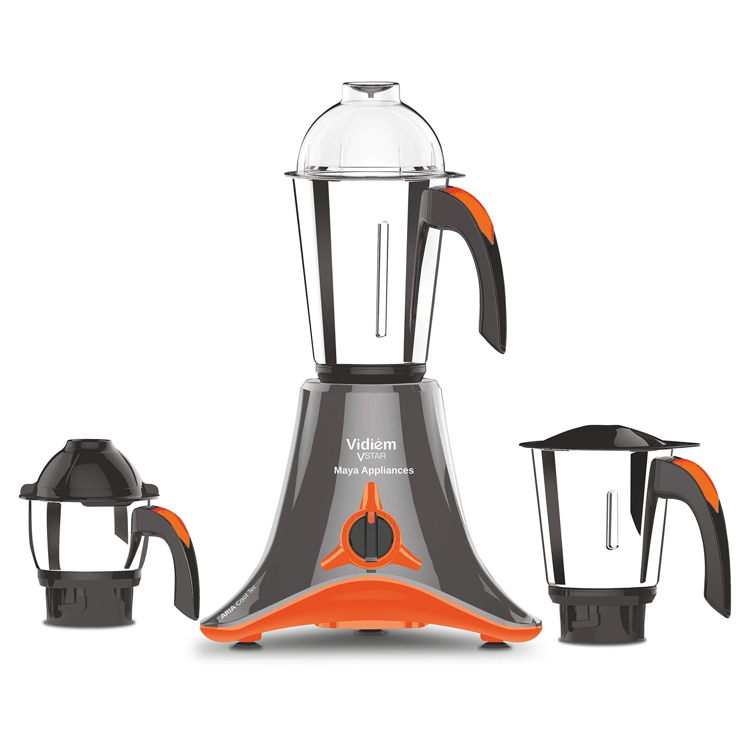 Vidiem Mixer Grinder 521 A (Grey with Orange) | Mixer grinder 750 watt with 3 Leakproof Jars with self-lock for wet & dry spices, chutneys & curries | 5 Years Warranty - image 2