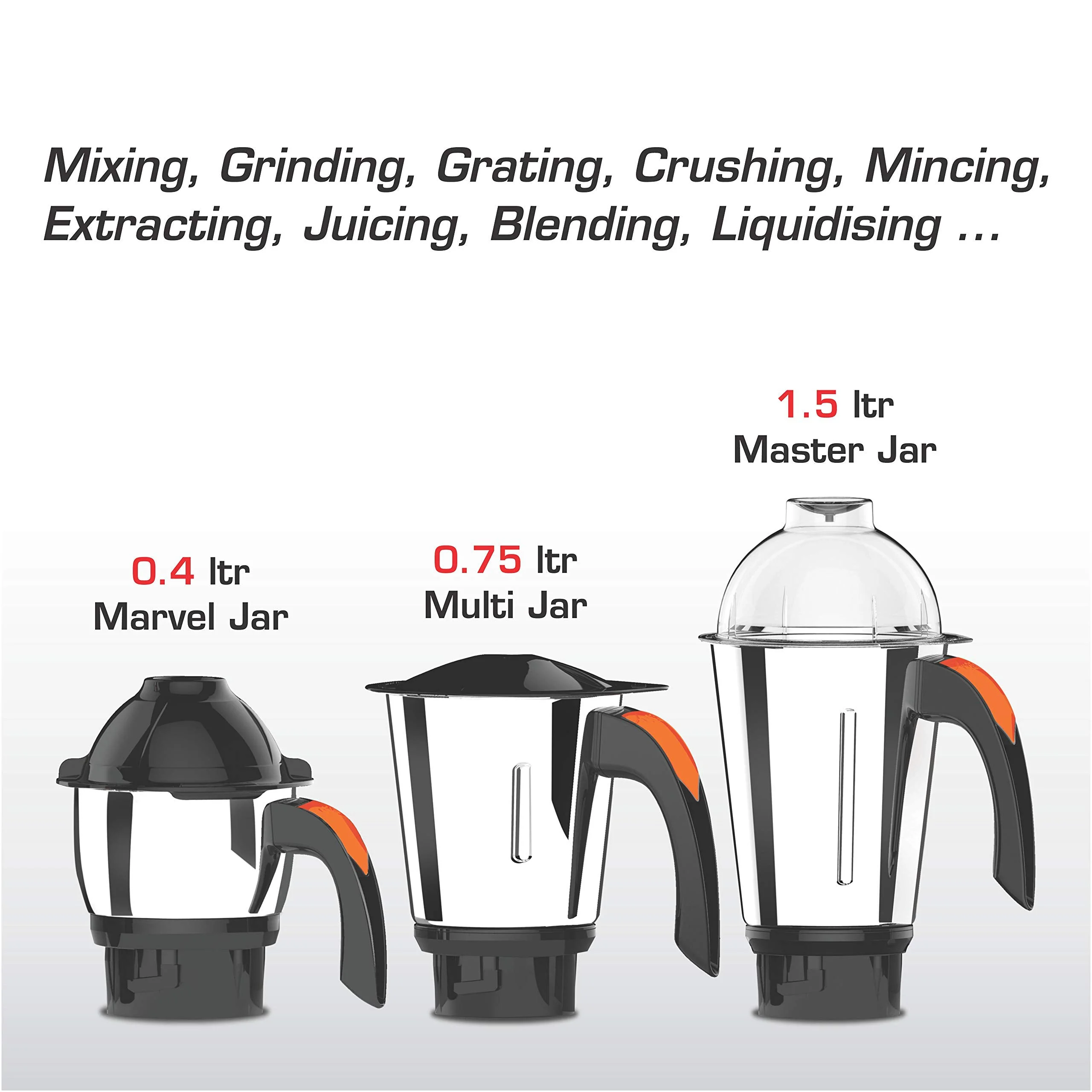 Vidiem Mixer Grinder 521 A (Grey with Orange) | Mixer grinder 750 watt with 3 Leakproof Jars with self-lock for wet & dry spices, chutneys & curries | 5 Years Warranty - image 3