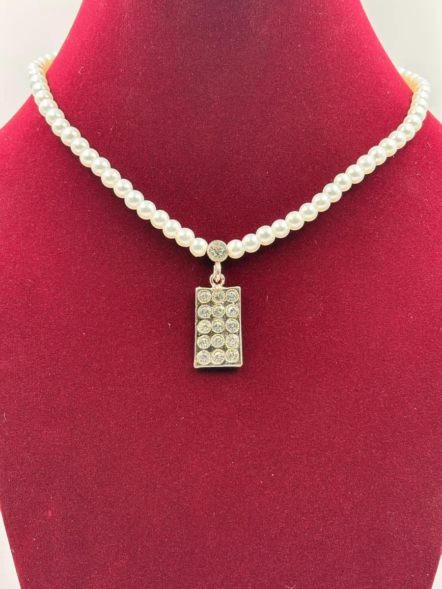 Classic Pearl Necklace Set with Crystal Pendant & Stud Earrings – Artificial Jewellery