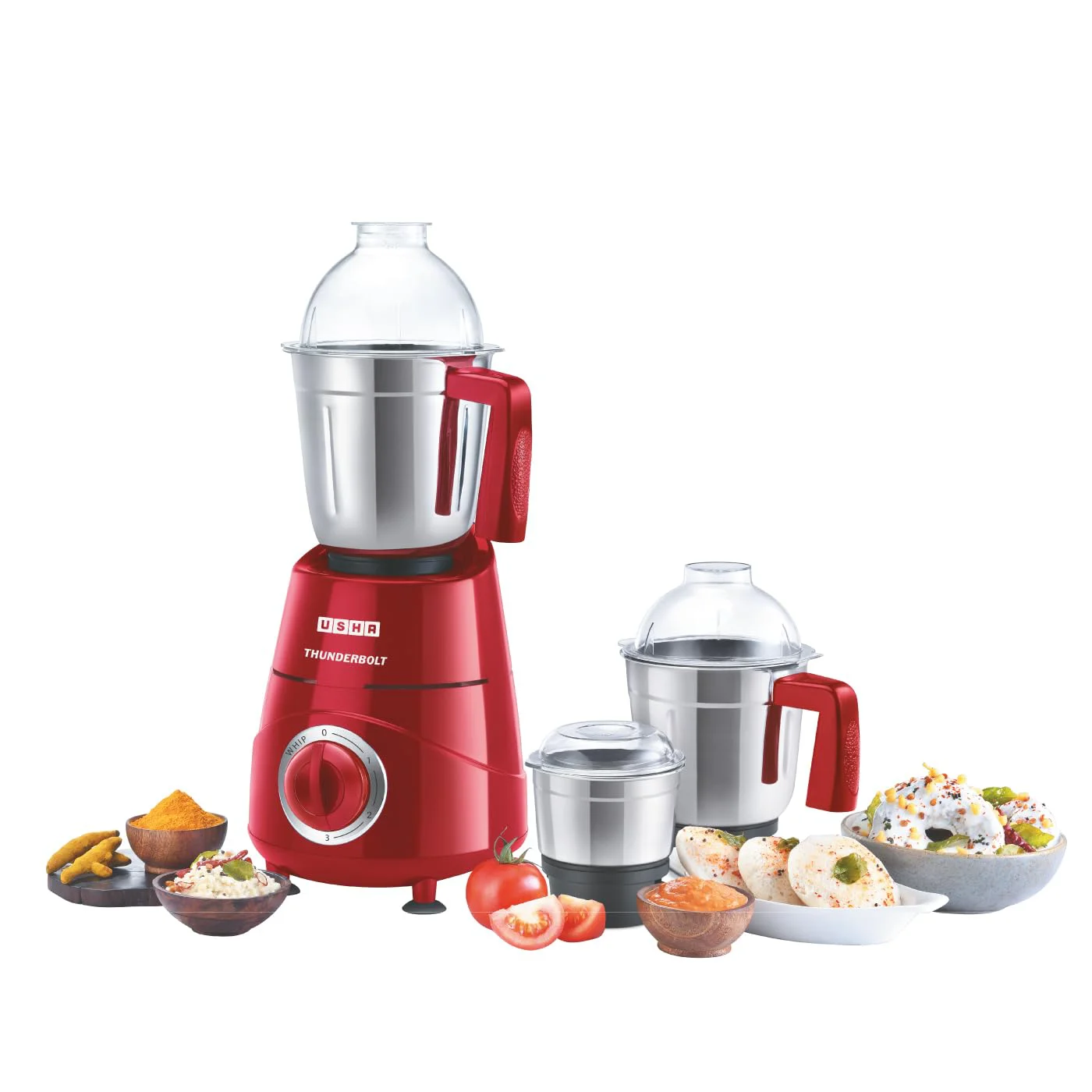 USHA Thunderbolt 800-Watt Copper Motor Mixer Grinder with 3 Jars and 5 Years Motor Warranty(Red) - image 1