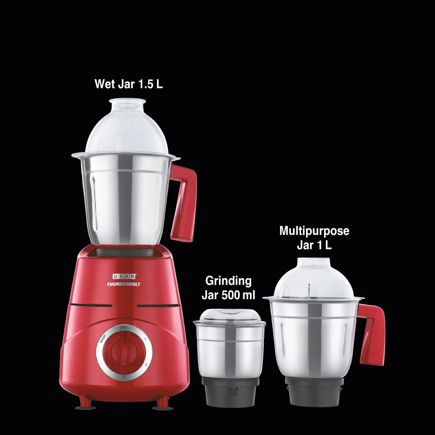 USHA Thunderbolt 800-Watt Copper Motor Mixer Grinder with 3 Jars and 5 Years Motor Warranty(Red) - image 5