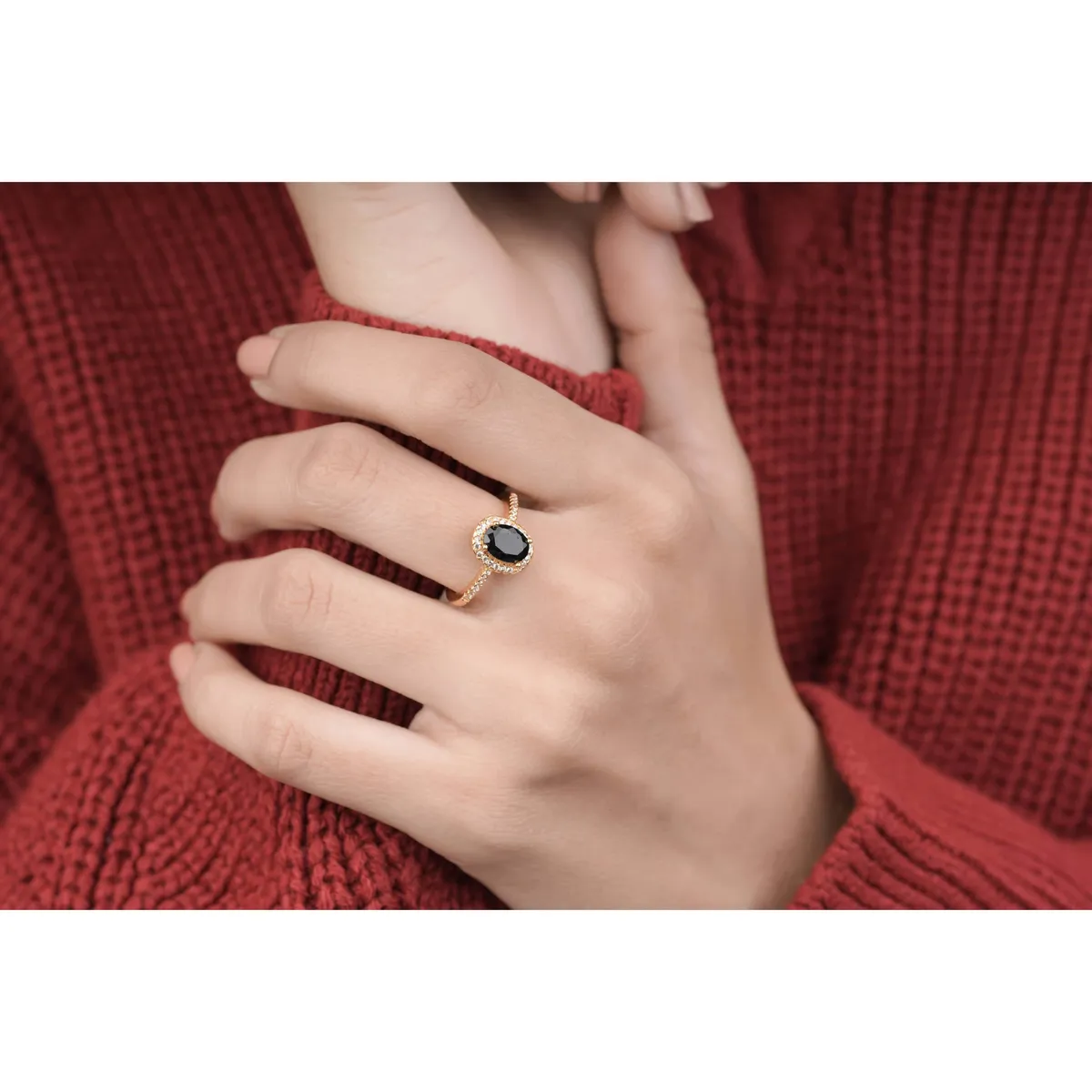 American Diamond high gold oval shape black delicate ring.