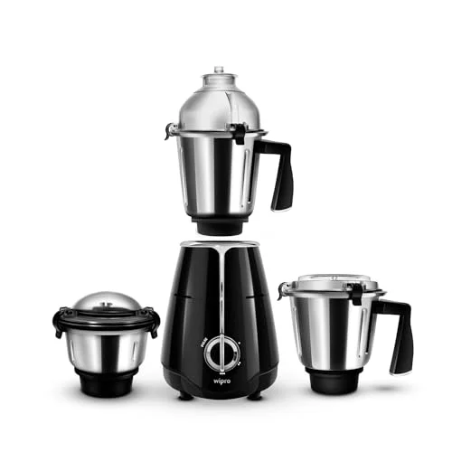 Wipro Elato FMG208 800 Watt Mixer Grinder with 3 Jars,Heavy Duty 100% Copper Ball Bearing Motor with 5 Year Warranty,Superfast Grinding,Clip Lids - Hands Free use, 3 Jars Mixer Grinder 800 Watt,Black - image 1