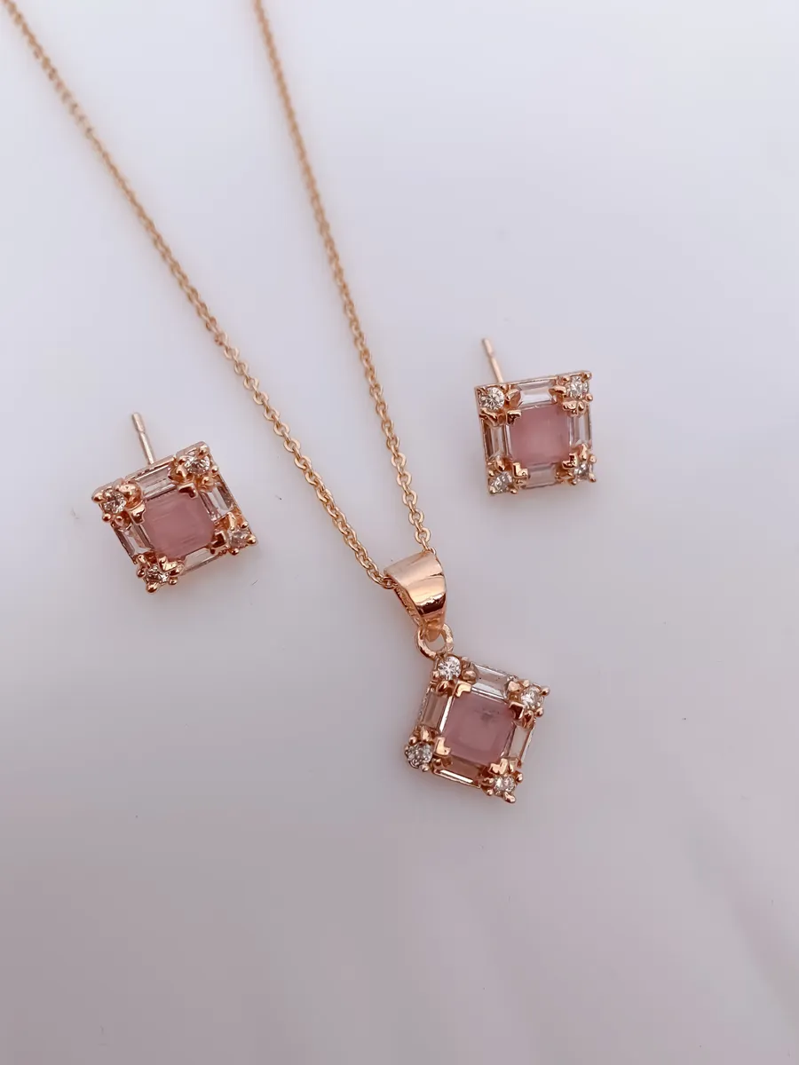 Rose Gold Multi Stone Pendant Set