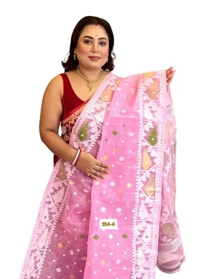Women's Jamdani Saree|Paisley Work Pattern|Baby Pink - image 2