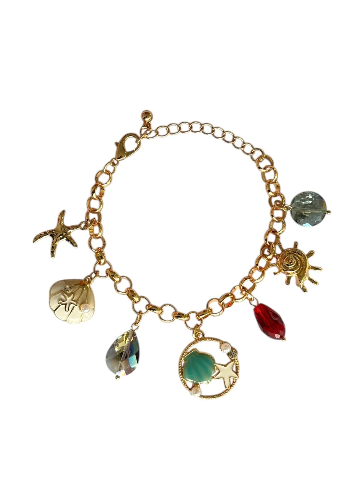 Ocean Charm Gold Bracelet with Starfish & Shell