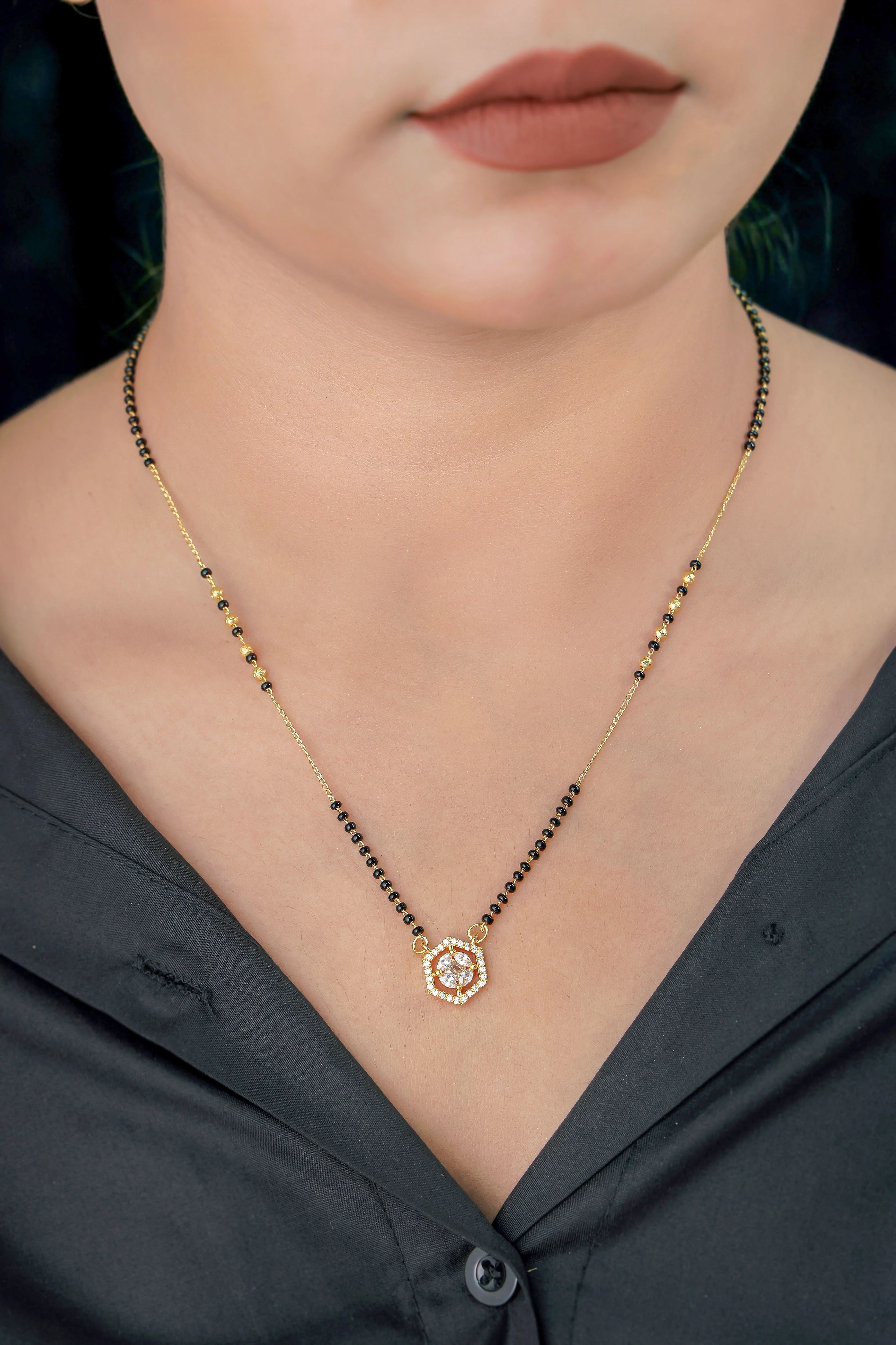Buy 1 Get 1 Free - American Diamond Gold Plated Fancy Delicate Mangalsutra