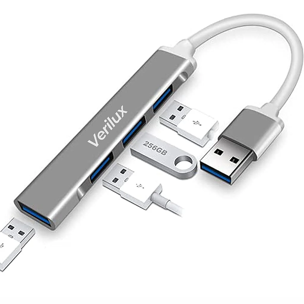 Verilux® USB Hub 3.0 for PC Multiport Adapter with 4 USB Ports High Speed 3.0 USB Hub for Laptop Aluminium USB Extender with Multi USB Port for MacBook, Mac Pro Mini, iMac