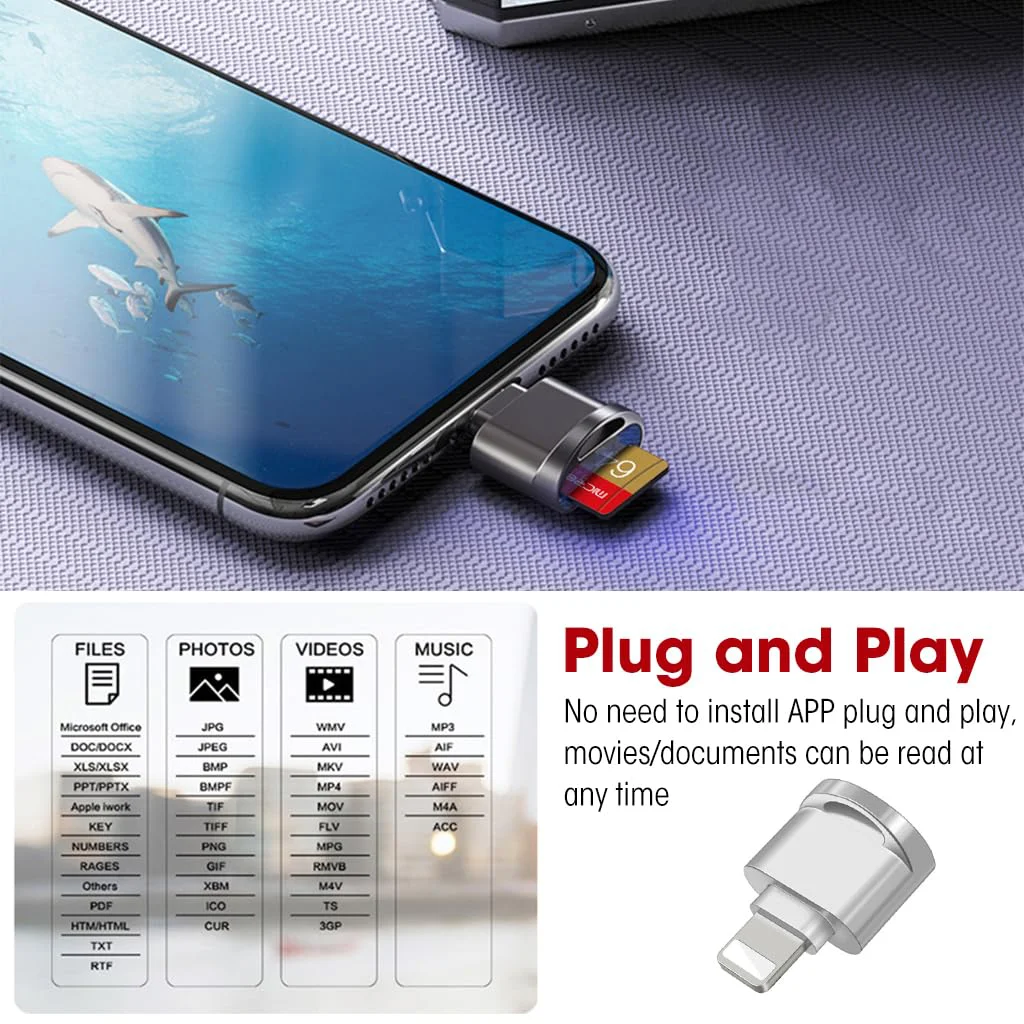 Verilux® Micro SD Card Reader for iPhone iPad, Micro SD/TF Card Reader Memory Card Reader for iPhone Plug and Play Card Reader for iPhone 13/12/Pro/11/X/XR/Max - image 5