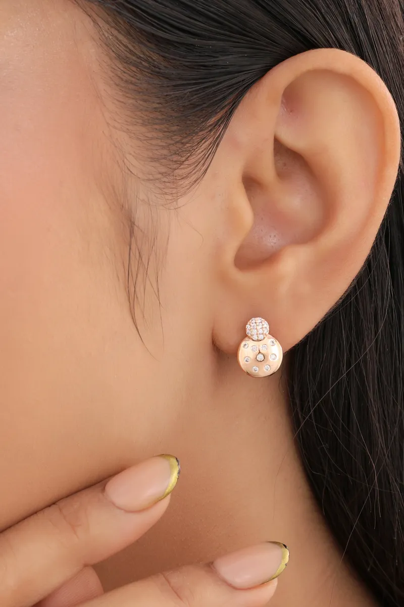 Buy 1 Get 1 Free - American Diamond Rose Gold Round Shape Fancy Delicate Bali